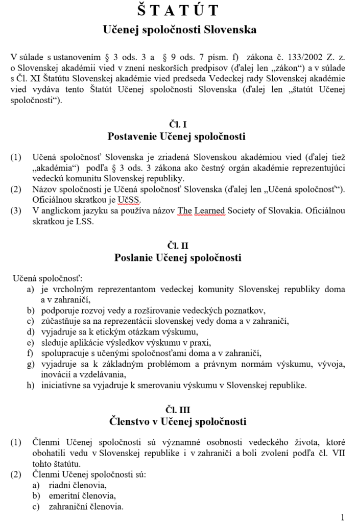 Štatút Učenej spoločnosti Slovenska